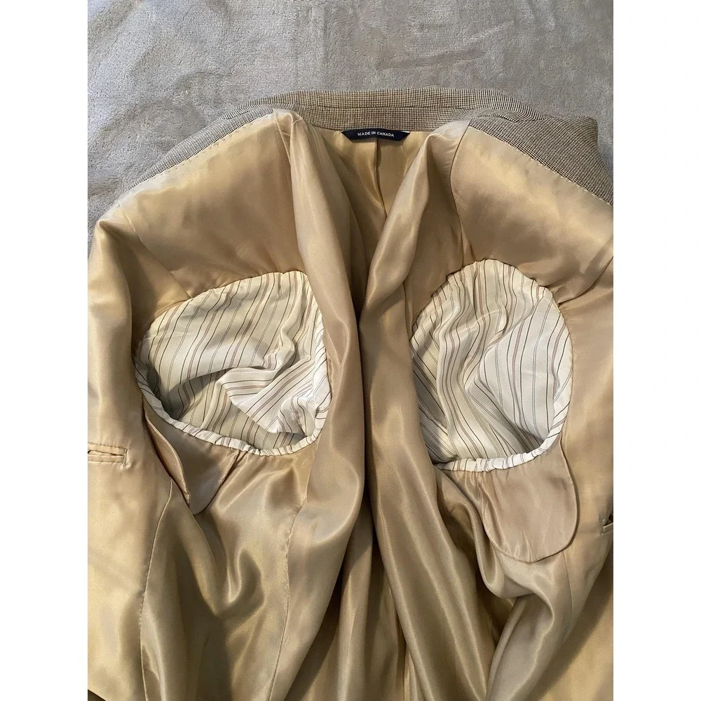 Ralph‎ Lauren Blazer Mens 42R Brown Tan Silk Wool Check Bussiness Office Classic